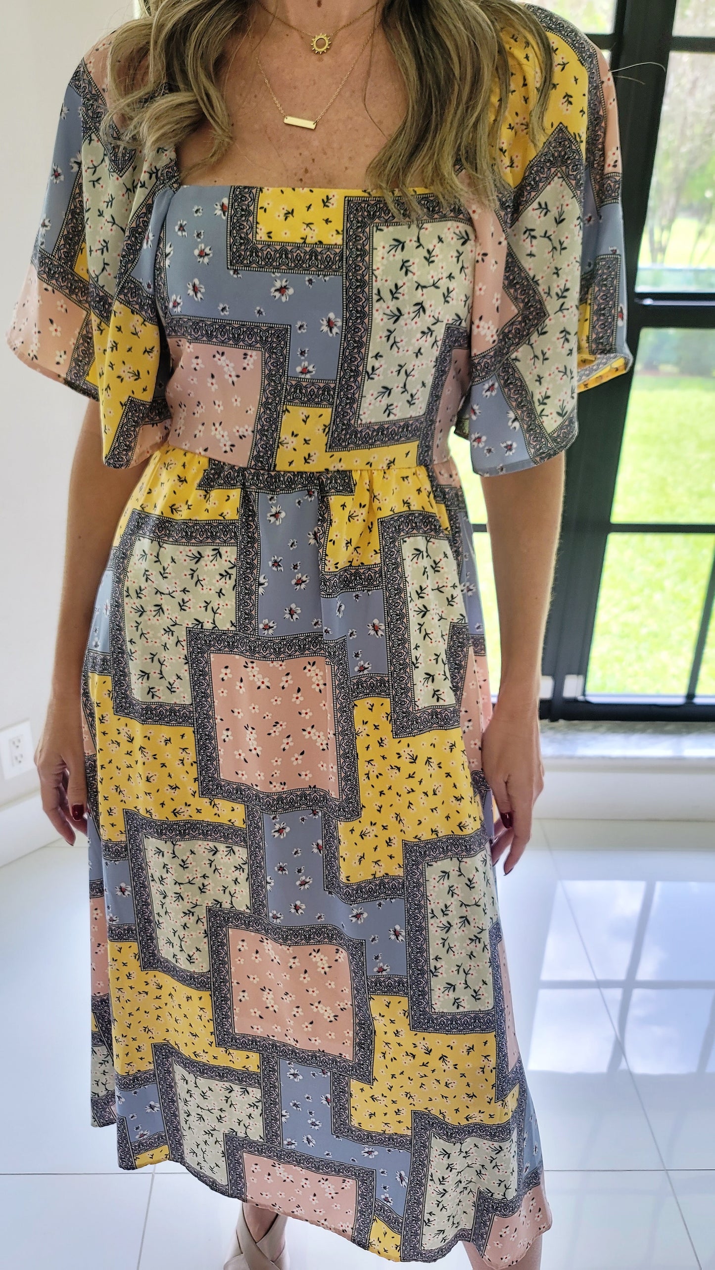 FLOWER MOSAIC PRINT DRESS